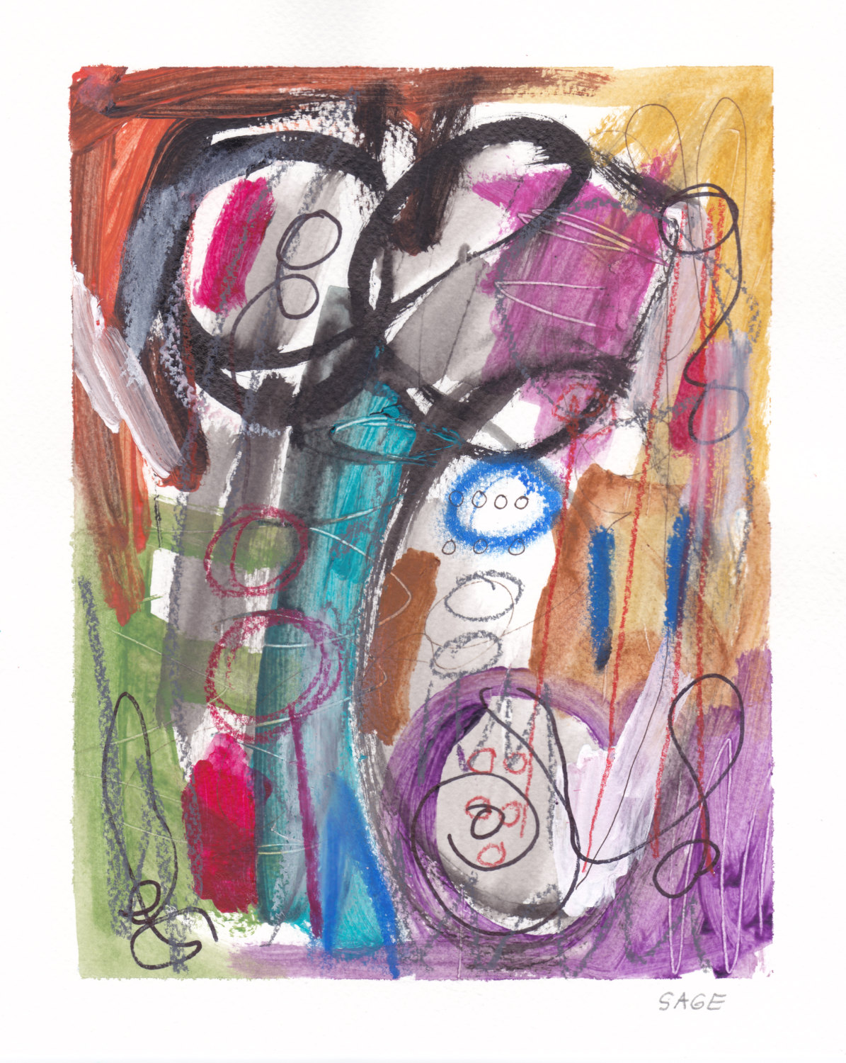 Original Mixed Media Abstract Painting On Paper 8 X 10, Just For Art 11 By Sage on Luulla